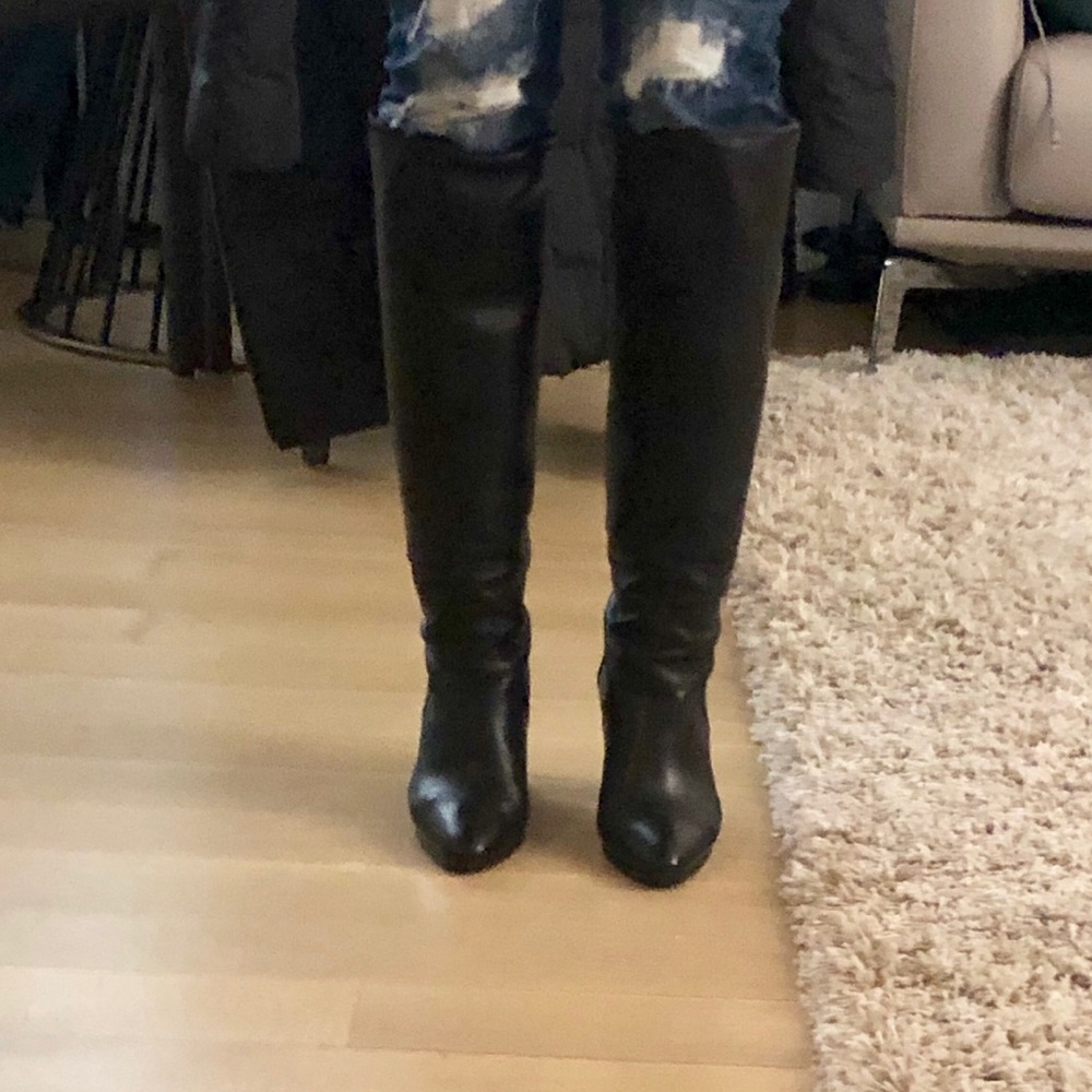 Black long leather boots- 3in heel, resoled &mint